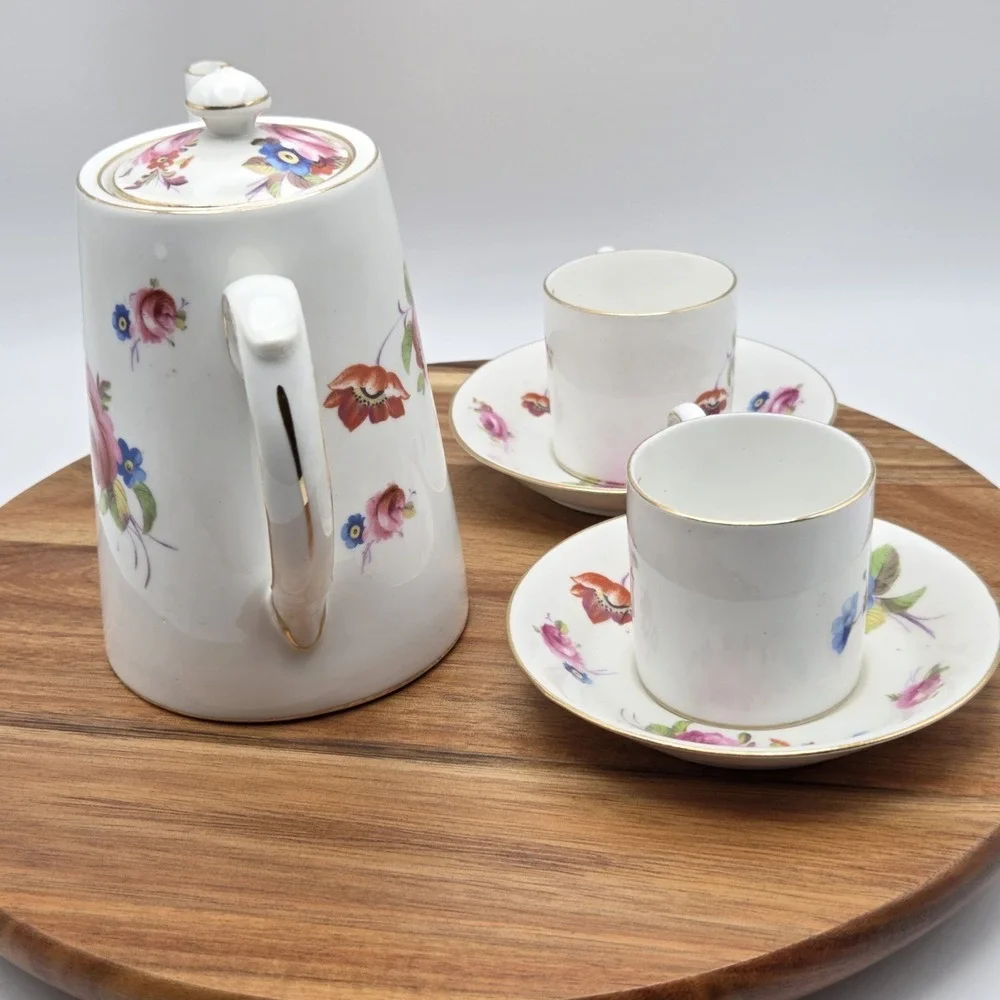 Paragon Bone China Demitasse Espresso/Coffee/Tea Pot And 2 Cups And Saucers Set